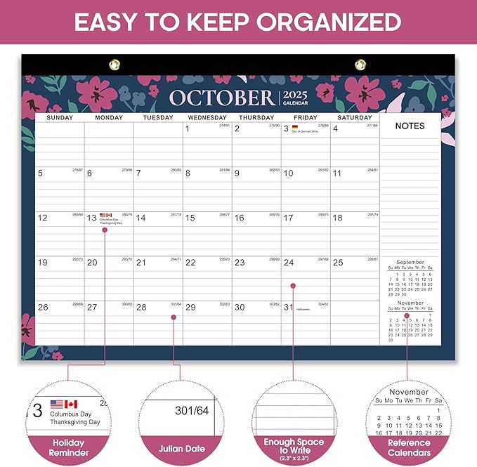Desk Calendar 2026, 21 Months Calendar Runs from October 2025 to June 2027 - Large 17" x 12" Desktop/Wall Monthly Planner for Home School, or Office - Twilight Petals