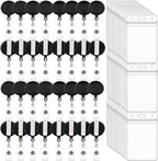 100 Pack Retractable Badge Reel Clips with 100 Pack Vertical ID Card Holders Retractable Badge Holders with Clip ID Badge Clips with Name Card Holder for Nurses Office School,Black