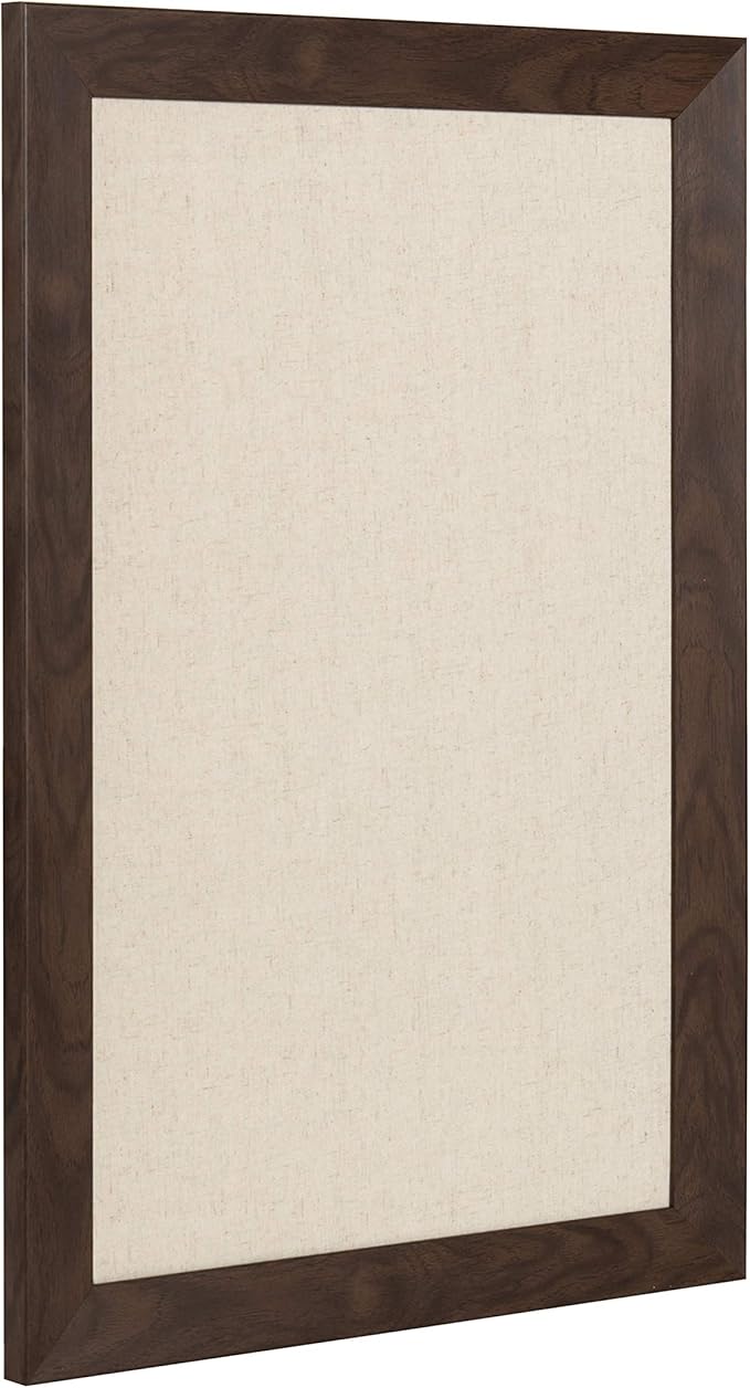 DesignOvation Beatrice Framed Linen Fabric Pinboard, 18x27, Walnut Brown