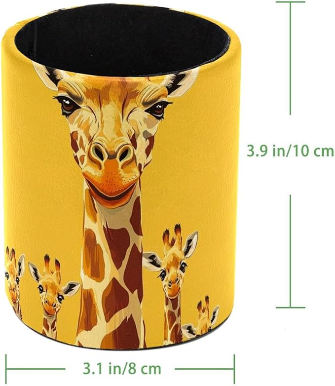Leather Pen Holder for Desk, Cute Giraffe Pencil Cup Desktop Organizer Makeup Brush Holders Office Supplies for Home, Kids & School