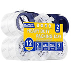 RAZCC Clear Packing Tape, 12 Rolls Heavy Duty Packaging Tape with Dispensers for Packing Shipping Moving and Sealing, Thicker Packing Tape-2" x 65 Yards Per Roll, 780 Total Yards