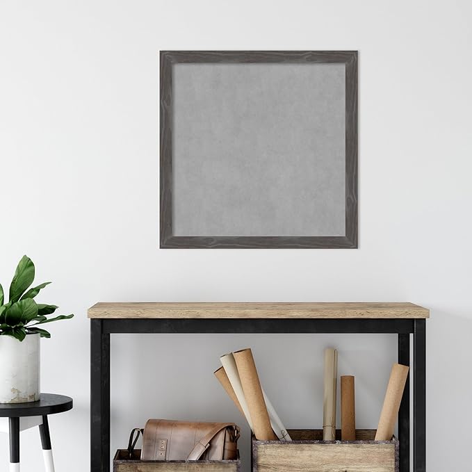 Amanti Art Grey Framed Magnetic Board 27x27 Medium Vision Board for use with Magnets, 100% Metal Sheet to Display Items as Office Decor or for Home Organization in mudroom, Kitchen or Kids Room