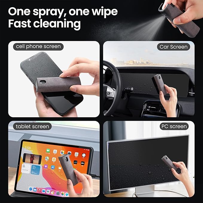 ZERNBER Screen Cleaner, Touch Screen Mist Cleaner, Cell Phone, Laptop and Tablet Screen, 3-in-1 Spray and Microfiber Cloth, Refillable with Water, Alcohol, Sanitizer (Pink -0.35oz)