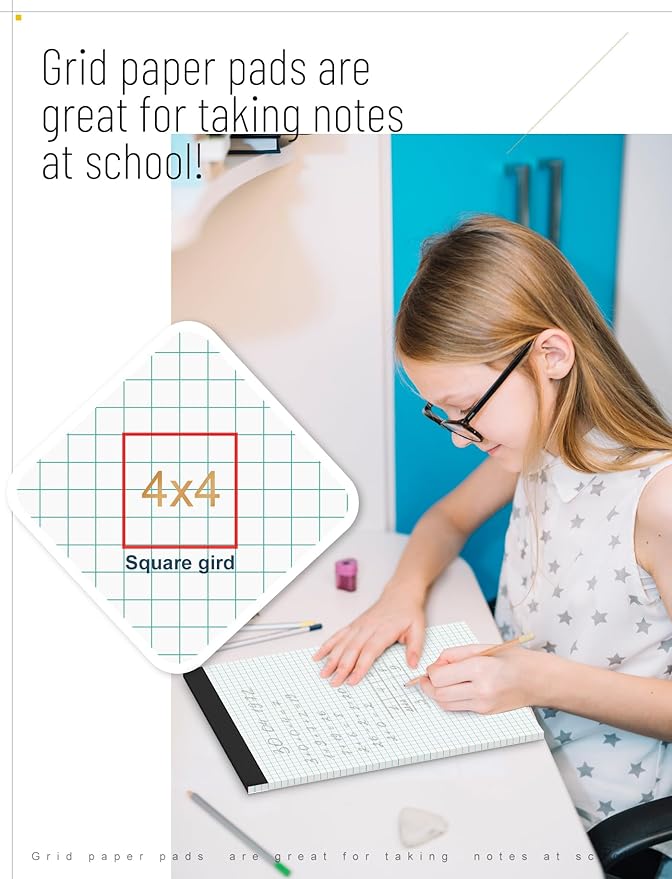 Zaviko Graph Paper Pad 8.5 x 11, 24 Pack, 4x4 Graph Ruled, Grid Paper Pad 8-1/2" x 11", Blueprint Quadrille Pad, Easy Tears Off, Grid Pad Notebook 8.5 x 11, White 70 GSM Graft Paper, 30 Sheets/Pad