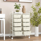 GOFLAME 10-Drawer Rolling Storage Cart, Art Craft Storage Organizer on Wheels, Multipurpose Movable Utility Cart for School, Office and Home, Ivory