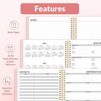 SUNEE 2026 Weekly and Monthly Planner - from January 2026 - December 2026, Daily Agenda Planner with Monthly Tab, Flexible Cover, Note Pages, Pockets, Bookmark, Spiral Binding, Pink, 6.4" x 8.3"