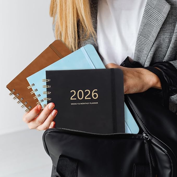 2026 Planner - Weekly and Monthly Planner 2026, Jan 2026 - Dec 2026, 6.4" x 8.5", Daily Planner Calendar Planner with Monthly Tabs, Elastic Closure, Pocket, Notes, Faux Leather Cover Yearly Agenda(Black)