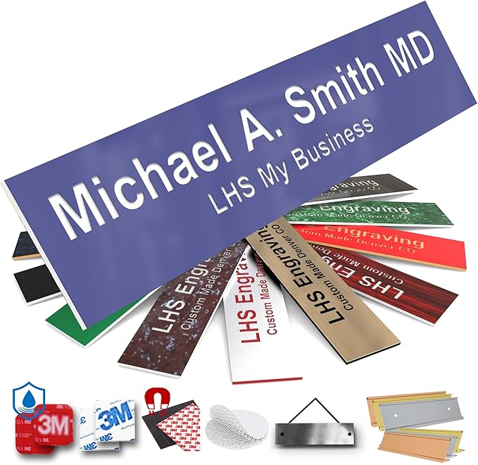 Engraved Name Plates for Door Sign Personalized Purple Plastic Plaque with White Letters - Made in USA 2x8 B13