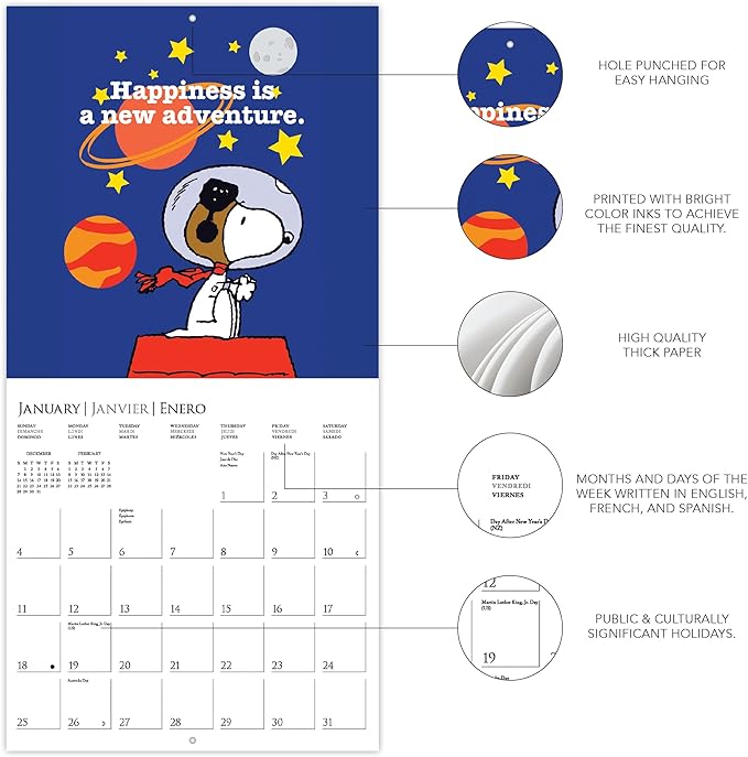 Graphique 2026 Peanuts Mini Wall Calendar | 7” x 7” | Thick Paper | Home & Office Organizer | Large Monthly Grid | 3 Languages & Marked Holidays | 4 Month Preview Page for 2027