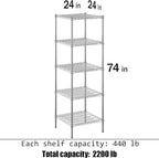 Regal Altair 24" Deep x 24" Wide x 74" Height Wire Shelving Kit | 5-Tier | NSF Commercial Storage Rack Unit