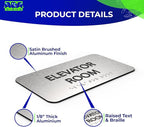 ADA Elevator Room Sign for Business - Office Signs, Aluminum Brushed Silver, Tamper-Proof, Heavy Duty Mounting Tape, Easy Install, Office Décor, ADA Compliant, Grade 2 Braille (7” W x 4” H) ADASigns.org