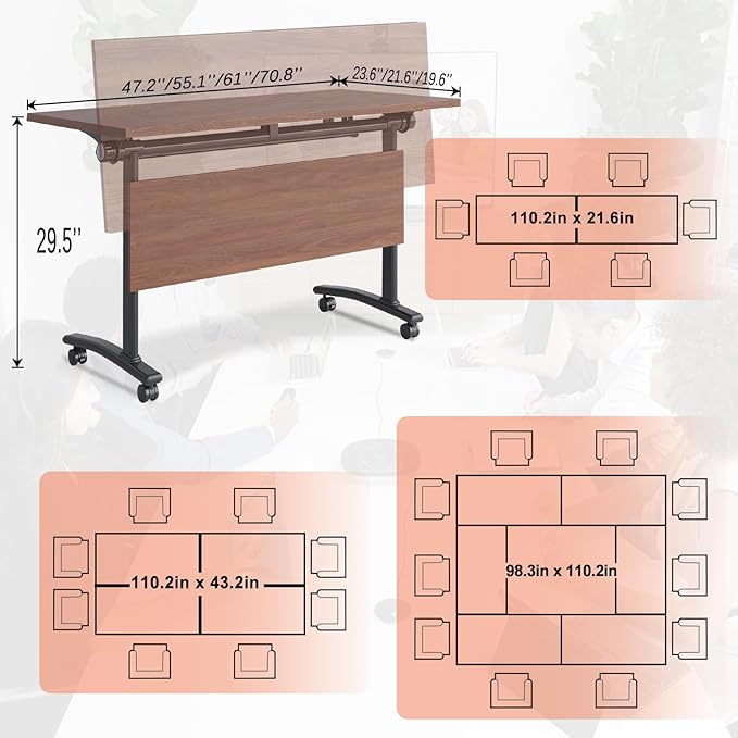 JEHUJD Conference Table,55.1''Folding Conference Room Table for 4-12 People,Mobile Flip Top MeetingTraining Table with Different Coulor and Styles for Offices, Classrooms,Meeting Room (4, 70.8''D)
