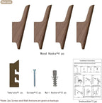 FCOWK Wood Wall Hooks 4 Pack Coat Hooks Wall Mount Walnut Wooden Hooks for Hanging Hat, Bag, Backpack, Rustic Coat Hooks for Wall, Wood Towel Hooks for Bathrooms and Entryway Hooks (Walnut, Light)