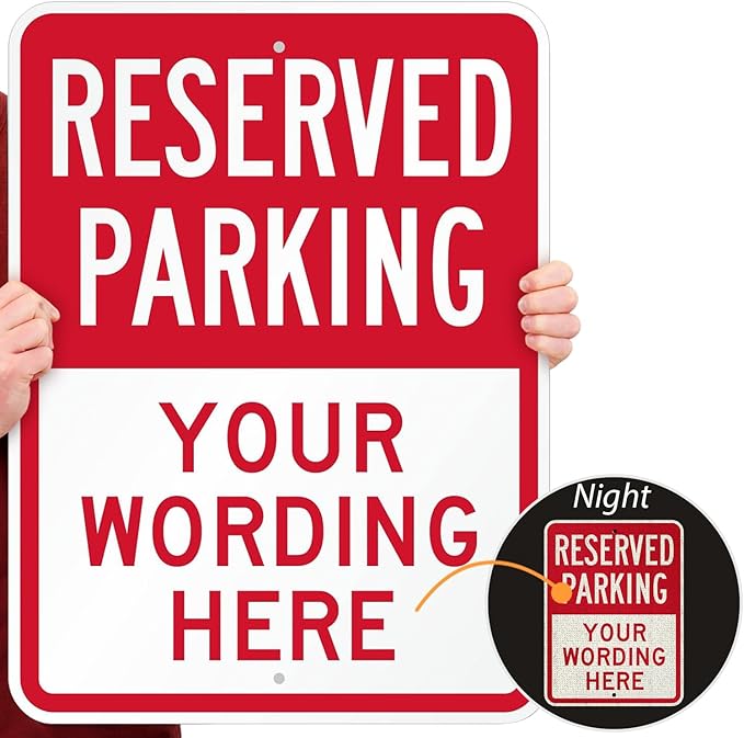 SmartSign 24 x 18 inch Custom “Reserved Parking” Metal Sign - Add Text, 80 mil Aluminum, 3M Laminated Engineer Grade Reflective Material, Red and White, Made in USA