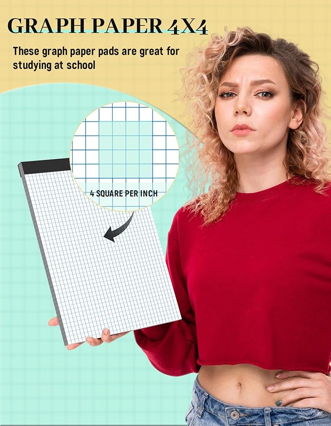 Aidunmis Graph Paper Pads 8.5 x 11, 4x4 Quad Ruled, 3 Pack Grid Paper Pad 8.5 x 11, 30 Sheets Perforated Blueprint Quadrille Letter Size Graphing Notebook for Drafting, Drawing, Engineering