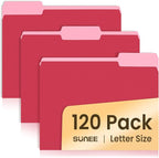 SUNEE File Folders, 120 Pack Manilla Folders 8.5 x 11, Colored File Folders Home Office School Supplies for Documents Files Paper, Red