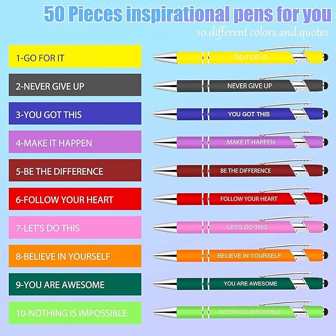 Greengines 100 PCS Inspirational Pens Bulk, Motivational Ballpoint Pen with Stylus Tip Funny Ink Pens Bulk Inspirational Gifts for Women Coworkers Office Supplies Black Ink…