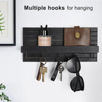 Lwenki Decorative Key Holder for Wall with Shelf, Entryway Shelf with Hooks Holds Leashes, Jackets and Glasses – Sturdy Wood Keyholder Entrance Hanger with Mounting Hardware (Black, Medium)