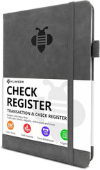KUMEER Check Register – Elegant Check Registers for Personal Checkbook with Check & Transaction Registers, Hardcover Checkbook Log 5.2x7.6" (Grey)