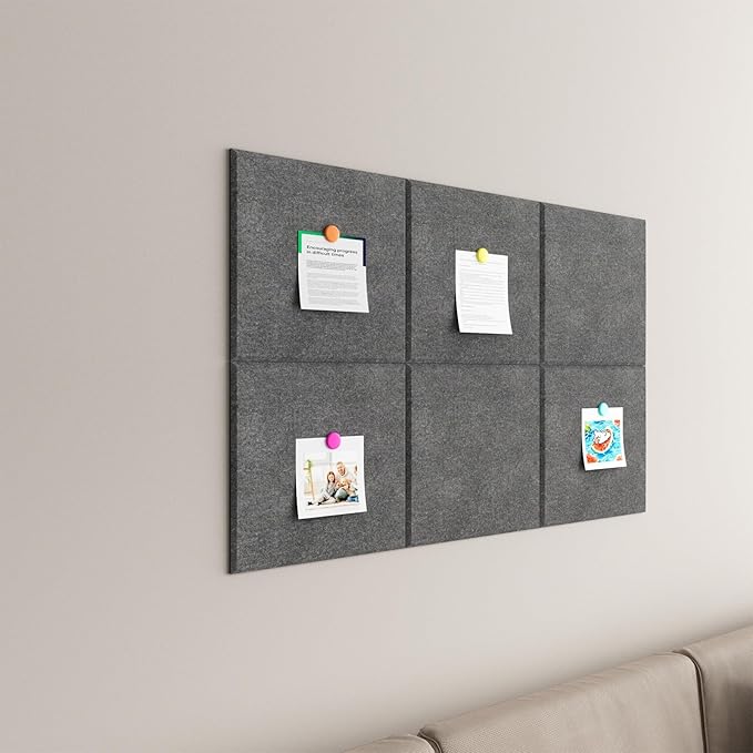 Baysola Large Cork Boards for Walls – 36" x 24" Self Adhesive Felt Wall Tiles, Ideal for Office Black Bulletin Board, Easy to Install Pin Board Photo Board