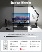Toolour LED Desk Lamps for Home Office 2 in 1 Double Head Desk Lamp with Clamp Base,Remote Control,Dimmable Architect Clip on Desktop Computer Light Bar with Memory for Workbench Darkroom