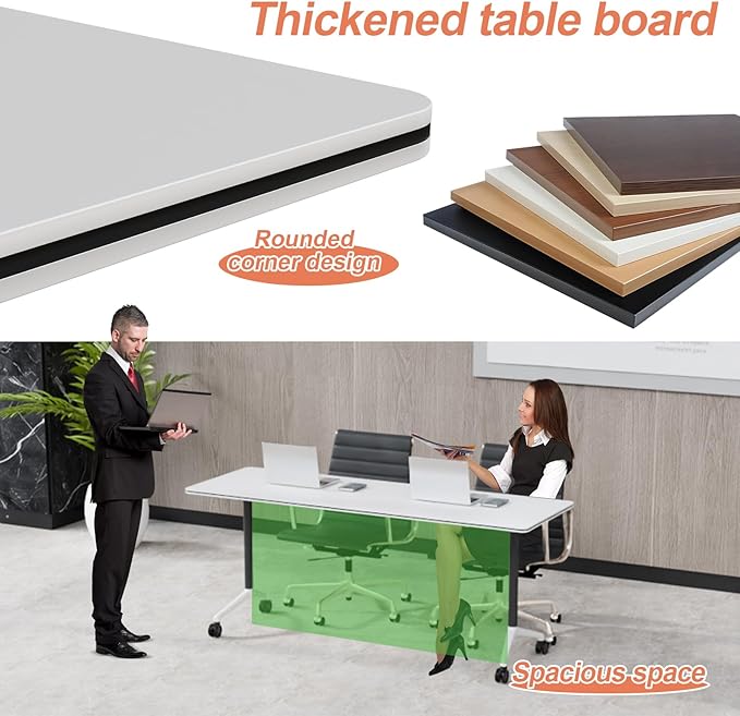Conference Table Flip Top Mobile Conference Room Tables,Folding Conference Table with Wheels,Large Meeting Training Seminar Table Saving Space for Office Classroom(12A,61'')