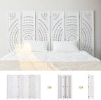 66.9Inch Folding Room Divider, 6 Panels Wood Carved Privacy Screens, Free Assembled Freestanding Partition for Home Office Restaurant Bedroom (White-Washed)