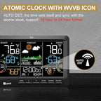 Weather Station Indoor Outdoor Thermometer Wireless, Home Atomic Clock with Large Constant Display, Inside Outside Temperature Humidity Monitor, Dew Heat Point, Barometer Black