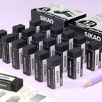 Black Erasers, 6 Pack Block Pencil Erasers – Smudge-Free Latex-Free Art Erasers for Kids & Adults Artists, Clean Erase for School, Homework, Office & Drawing