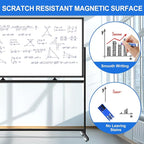 Max-officoo 4'x8' Large Dry Erase White Board with Rolling Stand 96"x48" Double-Sided Mobile Magnetic Whiteboard on Wheels, Including 3 Magnetic Erasers, 7 Markers, 30 Magnets