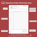IN-luxpro Daily Planner 2026 with One Page Per Day,(A5-8.5" x 5.9"),12 Months Calendar Hourly Appointment Book Monthly Tabs & Self-adhesive Pen Holder,Inner Pocket, Vegan Leather Hardback,Red