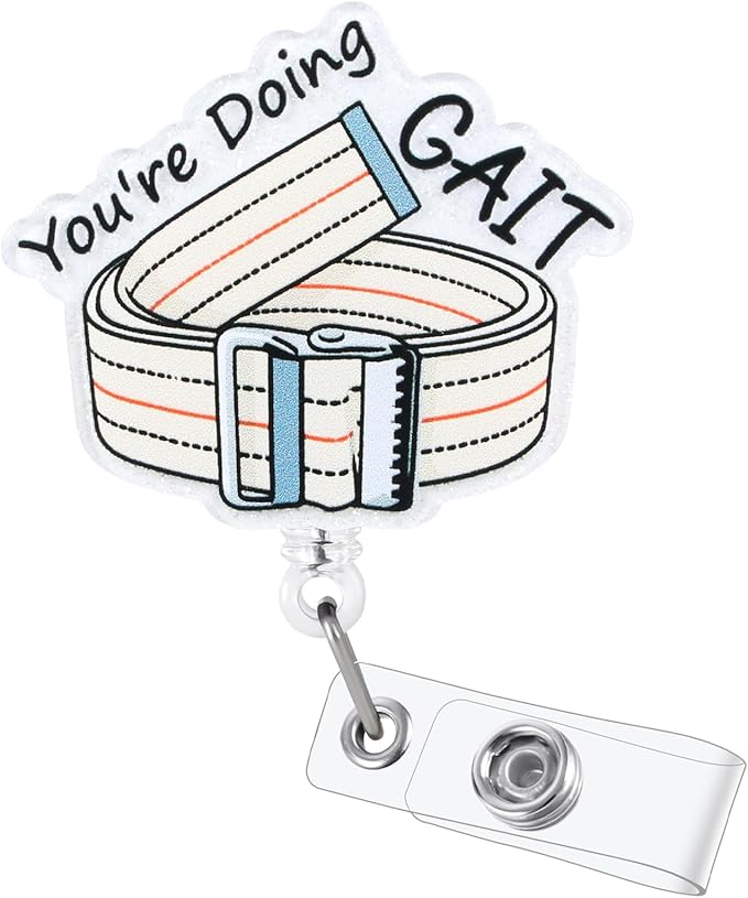 You're Doing GAIT Funny Physical Therapy Nurse Badge Reel, Cute Gait Belt PT Retractable ID Card Badge Holder, Name Tag Badge Buddy for RN PM&R Rehab Nurse Nursing Student Physical Therapist Gifts