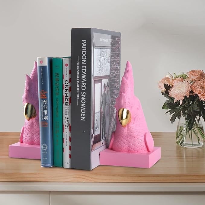 JOOMBE Pink Parrot Decorative Bookends,Set of 2 Cute Bird Animal Sculpture Book Ends to Hold Hevay Duty Books,Unique Resin Statues Book Stopper for Home Office Desk Bookshelf Decor