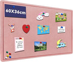 Large Bulletin Board - 60 X 36 inches Decorative Felt Pin Board - 5' x 3' Cork Board Alternative for Wall - Foldable Photo Board Self-Adhesive Vision Board Prayer Board with 30 Pushpins - Pink