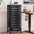 SYKIARIOL Rolling Cart with Drawers,10 Drawer Rolling Cart,Rolling storage cart with drawers,Black Rolling Drawer Cart,Teacher Rolling Cart for Classroom Storage,Craft Cart with Wooden Tabletop