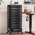 SYKIARIOL Rolling Cart with Drawers,10 Drawer Rolling Cart,Rolling storage cart with drawers,Black Rolling Drawer Cart,Teacher Rolling Cart for Classroom Storage,Craft Cart with Wooden Tabletop
