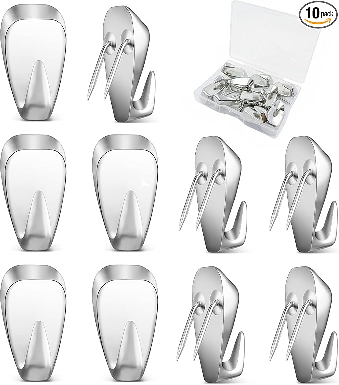 Hufopik 10 Pcs Cubicle Hooks - Fabric Panel Wall Clips for Hanging Coats, Pictures, Supports up to 40 lbs (Silver)