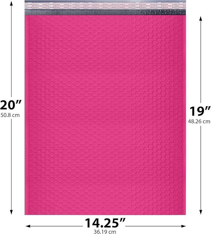 Hot Pink Extra Large Poly Bubble Mailers 14.25x20 inch #7 | Self Seal Large Padded Envelopes | Air Cushioned Bubble Mailer | Usable Size 14.25x19 Lightweight Mailing Shipping Bags| 50 Pack Bulk