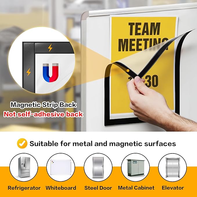 VAIIGO 10-Pack Magnetic Sign Holders 8.5 x 11 - Magnetic Frames for Fridge & Metal Surfaces - Document & Paper Display Holders, Picture/Poster/Photo Frames for Home, Office, Classroom