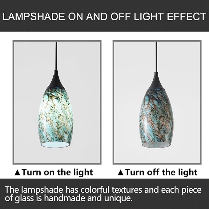 Fixture Replacement Globe Shade,Lampshade for E26 Base 1-5/8 Inch Fitter, Color Art Glass Oval Lampshade Cover for Pendant Kitchen Wall Sconce Chandelier Vanity Light (3, Agate Blue)