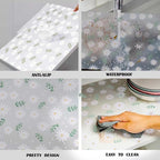 Daisy Shelf Liner for Kitchen Cabinets – Non-Adhesive, Non-Slip Drawer & Refrigerator Liner – Waterproof, Washable Cabinet Mat Floral Pattern, Easy to Cut & Install – Fits Pantry, Bathroom, Office