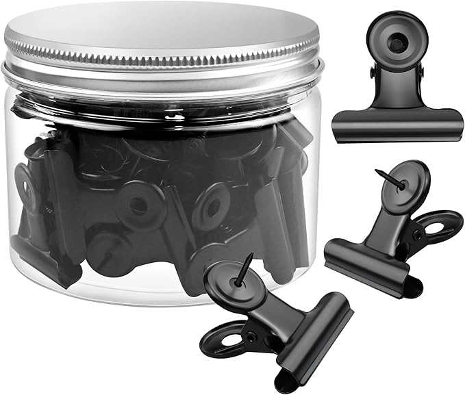 30 Pieces Push Pins Clips Black Thumb Tacks with Clips for Cork Boards, Bulletin Boards