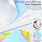 Hardcover Spiral Notebook 8"x10" Journal Notebook with Tabs and Removable Dividers 300 Pages 5 Subject Notebook College Ruled, Faux Leather Spiral Bound Notebook for Women School Work (Purple)