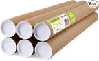 3" x 36" Reinforced Kraft Paper Mailing Tubes, Pack of 6 Tubes with 2 Caps Each – USPS Approved Poster Tube – Made in USA Cardboard Tube for Shipping and Storing Posters, Prints, Artwork, or Documents