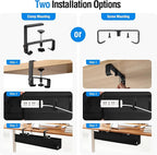 Under Desk Cable Management Tray - Heavy Duty No-Drill Clamp & Screw Mount, 28-Inch Cord Organizer for Home Office, Gaming Setup & Study Room, Holds Power Strip & Large Adapters (Black, 28"L x 5.5"W)