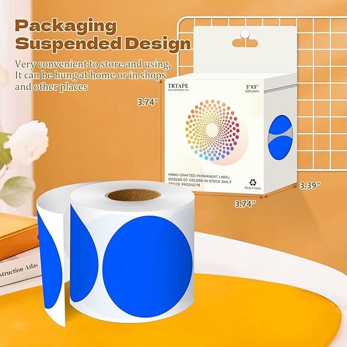 3 Inch Round Color Coding Labels (500 per Roll) - Colored Dot Stickers Round Labels for Inventory, Warehouse, Office Organizing - Blue Circle Stickers