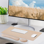 Bloss Leather Desk Pad and Keyboard Wrist Rest, Large Mouse Pad + Keyboard Pad+Mouse Wrist Support, Non-Slip Desk Mat Protector for Office, Home(31.5×15.7 Inches,Beige)
