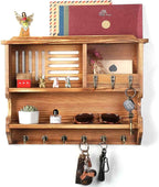 Mutsault Key Holder for Wall, Mail and Key Holder for Home Decor, Key and Mail Holder for Wall with Key Hooks, Brown