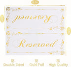 12 Pack Reserved Table Signs White Reserved Table Tent Card with Gold Foil Design for Wedding Party Restaurant - Double Sided Reserved Sign Table Tent Place Cards for Event