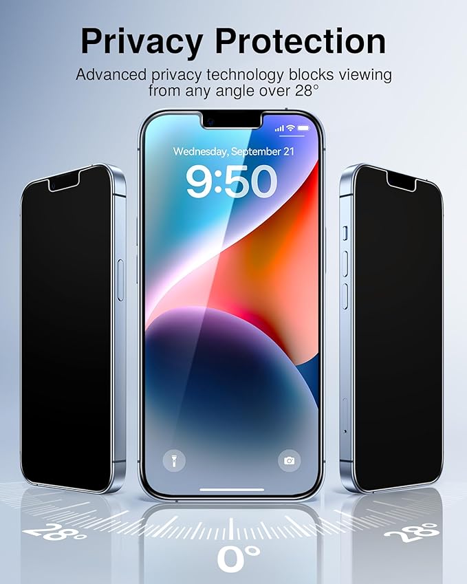 SMARTDEVIL 2 Pack for iPhone 16e/iPhone 14/ iPhone 13 Pro/ iPhone 13 Privacy Screen Protector, [Anti-Spy] [Military-Grade Shatterproof & 9H Hardness] Tempered Glass,Easy Installation,Bubble-Free & Case-Friendly